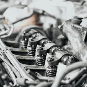 Close up of four newly changed nozzles in car diesel engine