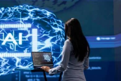 Graphic depicting AI's influence on the future of work, emphasizing innovations in AI development and their effects on careers.