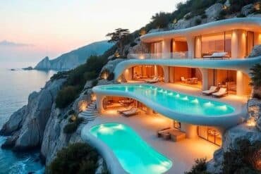 Beautiful house on the ocean's edge featuring a pool, perfect for a luxurious getaway with Cabo Luxury House Rentals.