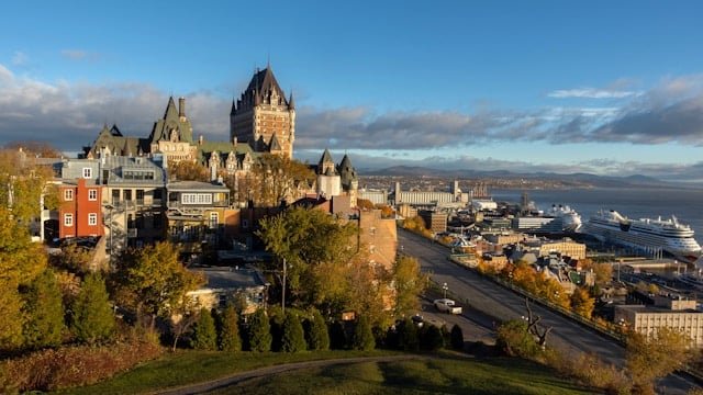 Aerial view of Quebec City showcasing its historic architecture and vibrant streets.
