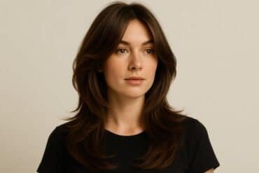 Butterfly haircut with layered face-framing strands and long flowing layers.