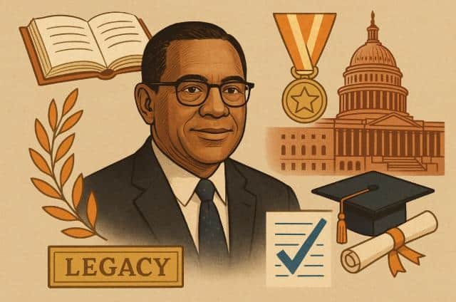 Poster featuring Claude Edward Elkins Jr. a man wearing glasses and a cap, smiling at the camera.