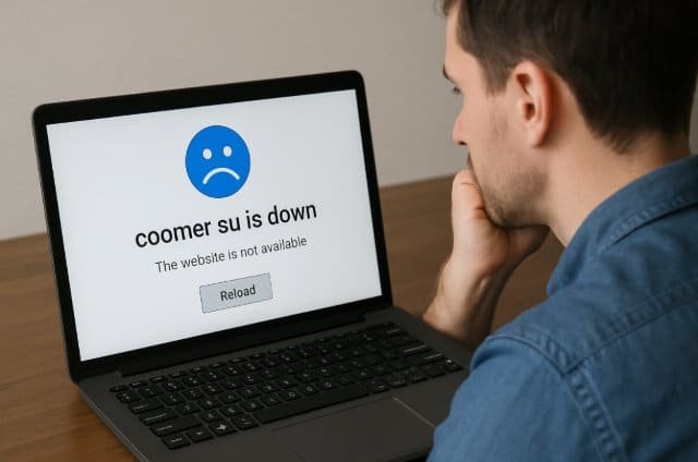 A man looks at his computer screen with a sorrowful face, indicating a moment of sadness or concern.