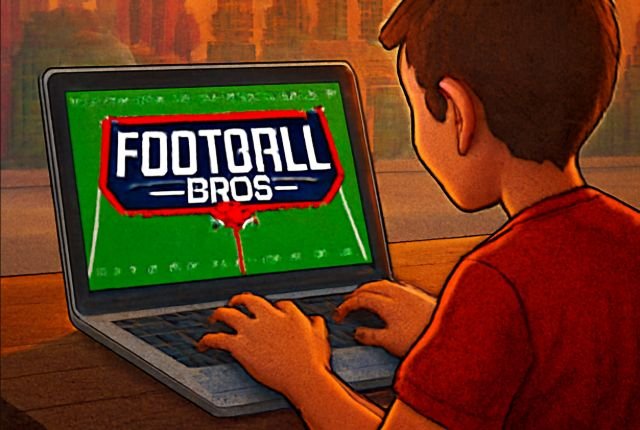A boy plays Football Bros Unblocked on his laptop, focused and enjoying the game.