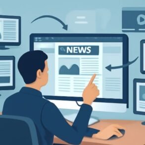 Infographic illustrating the process of creating a news website, with Whatfinger News as the central focus.