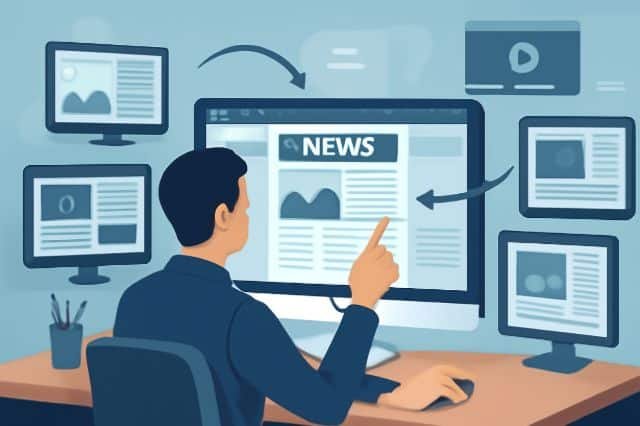 Infographic illustrating the process of creating a news website, with Whatfinger News as the central focus.