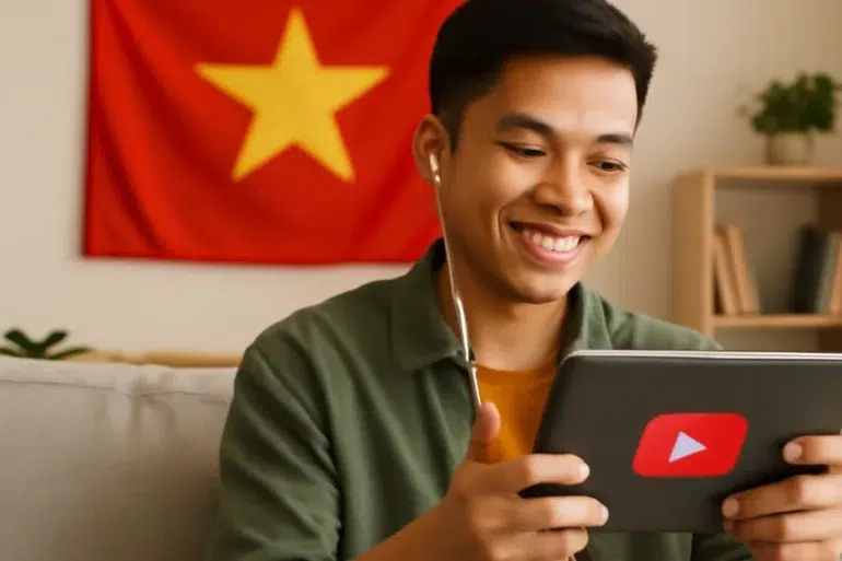 YouTube com vn interface on a mobile device showcasing Vietnamese content.