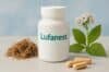 Lufanest supplement bottle with natural ingredients like valerian root and melatonin.