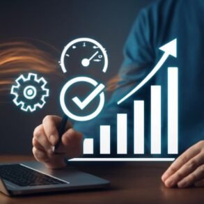 Man working on a laptop displaying a graph and business icons, focused on quartist optimization strategies.
