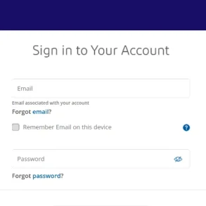 Comed Login screen with fields for email and password, options to remember email and retrieve forgotten credentials.