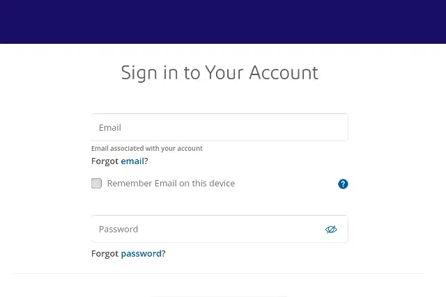 Comed Login screen with fields for email and password, options to remember email and retrieve forgotten credentials.