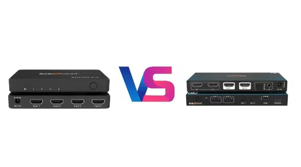 Image of a 4K HDMI switcher, showcasing its features for enhancing home theater setups compared to matrix switchers.