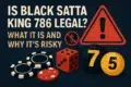 Graphic asking about the legality of Black Satta King 786, featuring dice, chips, and warning symbols about its risks.