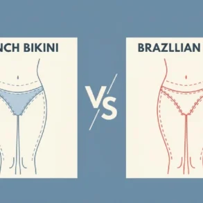 Illustration comparing French bikini and Brazilian wax styles; French bikini has minimal back coverage, while Brazilian wax removes all hair.