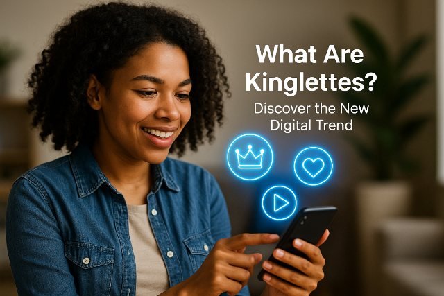 A person holding a smartphone, exploring digital trends, with icons symbolizing love, media, and royalty illuminated beside them.