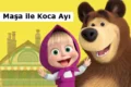 A cheerful bear alongside a girl in a pink hooded cape, set against a bright yellow background with a cottage illustration.