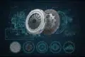 3D illustration of a car clutch assembly overlaid on engineering blueprints, with detailed component views and diagrams.