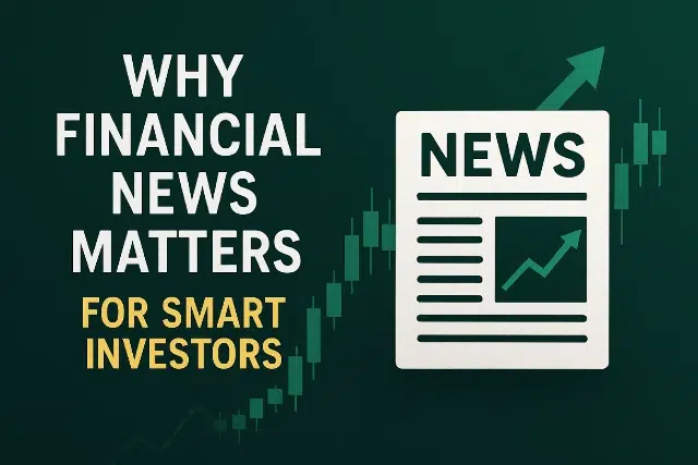 Graphic highlighting the importance of financial news for informed investing, featuring upward trending stock prices and a newspaper icon.