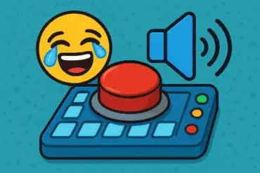 A cheerful crying-laughing emoji with a red button and a speaker icon, suggesting fun or humorous sound effects.