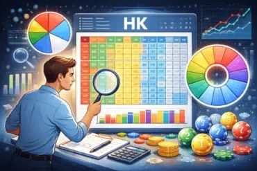 Paito Warna HK color chart analysis showing color patterns, graphs, and trend indicators in a digital illustration.