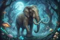 Illustration of an Elphand with glowing tusks standing in a mystical forest