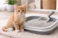 Boxie Cat Litter for kittens with a young kitten near a clean litter box in a bright home setting