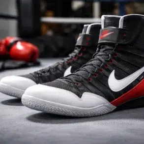 Boxing Footwear Nike shoes on gym floor showing traction pattern and ankle support