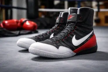 Boxing Footwear Nike shoes on gym floor showing traction pattern and ankle support
