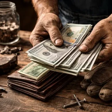 Dirty Hands Clean Money concept showing hardworking hands, tools, and a clean wallet representing honest income and long-term financial stability