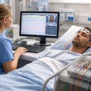 EEG Tech in hospitals monitoring brain activity with EEG electrodes for diagnosis and ICU care