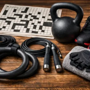 Fitness Items for Swinging Crossword Clue answer guide featuring kettlebells and crossword solving hints