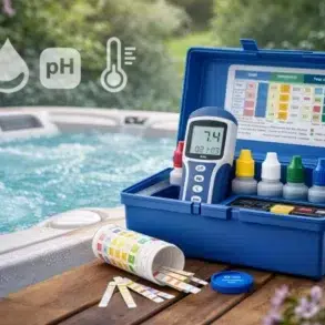 Hot Tub Water Tester Kit showing test strips and color chart for balanced spa water