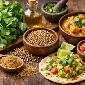 Koriandri leaves and coriander seeds used in cooking and home routines