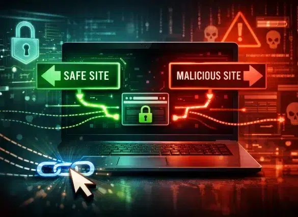 Link Asiktoto redirect chain example showing safe vs suspicious destinations