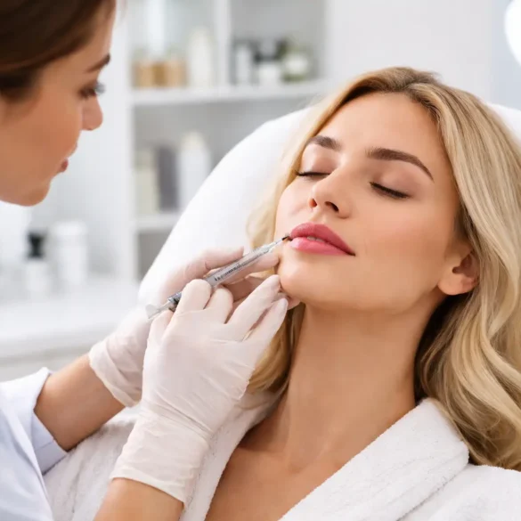 Lip Fillers Near Me consultation with a licensed injector assessing lip shape and planning natural-looking filler results in a clean medical clinic setting