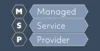 Alt text: "An infographic displays the acronym 'MSP' in hexagons beside arrows labeled 'Managed,' 'Service,' and 'Provider' on a dark blue background."