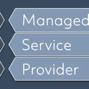 Alt text: "An infographic displays the acronym 'MSP' in hexagons beside arrows labeled 'Managed,' 'Service,' and 'Provider' on a dark blue background."