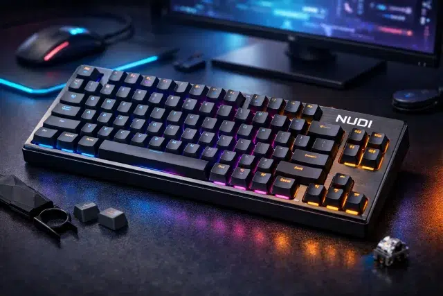 Nudi Keyboard ergonomic design with modern key layout on desk setup