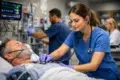 nurse tech emergency department taking vital signs in an ER room