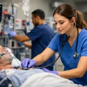 nurse tech emergency department taking vital signs in an ER room