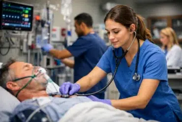 nurse tech emergency department taking vital signs in an ER room