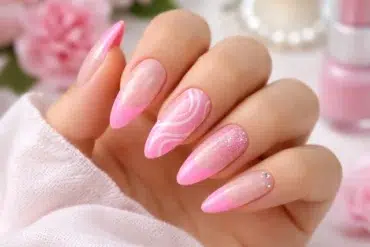Pink French Tip Nails with a sheer blush base and glossy soft pink tips in 25 trendy design variations.