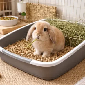 Rabbit Litter Box setup with correct placement, large pan size, and safe bedding plus hay for easy training and cleaner home.