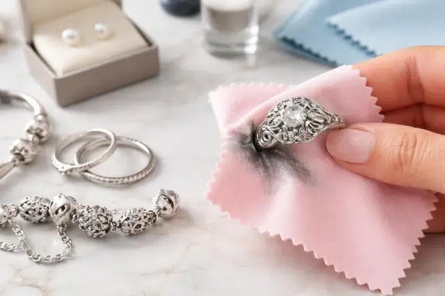 Silver Polishing Cloth restoring shine on tarnished silver jewelry at home