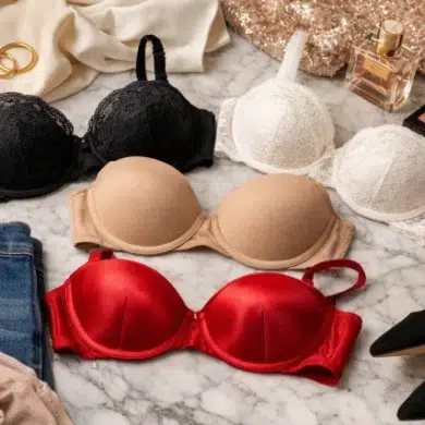 Underwire bra style and support guide showing bra types for different outfits