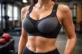 Biggest Bra Size high impact sports bra fit showing firm band, supportive cups, and wide straps in a gym setting