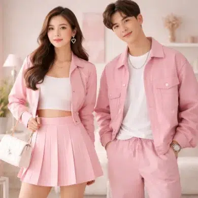 Filano Pink outfit ideas for men and women with navy, denim, charcoal, and chocolate pairings