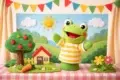 Hand Puppet Puppets in a child-friendly storytelling setup with a colorful hand puppet performing and simple props on a table