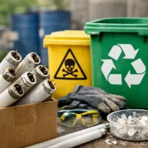 recycling tube fluorescents safely wrapped for recycling in a cardboard box at home