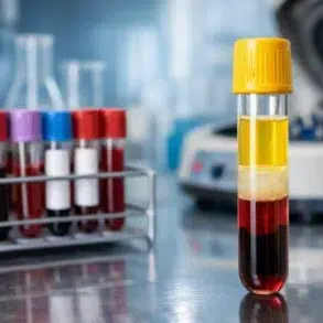 serum separator tube showing gel barrier separating serum from blood cells after centrifugation